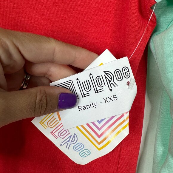 2/$24 LuLaRoe Randy T Raglan Tee 3/4 Sleeve Orange Teal XXS #A0616 TRB3 - Picture 7 of 9